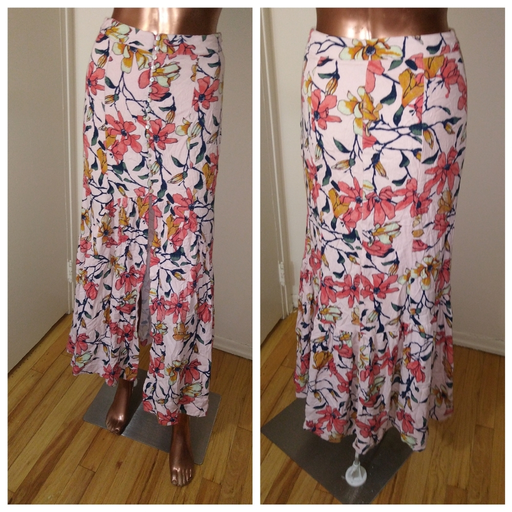 Free People Floral Maxi Skirt - Pink, Yellow, Blue